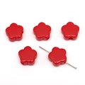 Vijf rode acryl bloemkralen in pruimvorm voor doe-het-zelf sieraden met centrale opening - Ca. 15x14mm Gat ca. 3.5mm / Set van 10 Stuks / Effen Rood