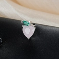Macro shot of a pink heart gemstone apple stud earring with a green marquise leaf - Pink Heart Apple Style (60075-5 Silver Color)