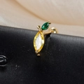 Macro view of gold fruit-shaped ear stud with yellow and green marquise zircon - Yellow Marquise Fruit Style (60075-6 Gold Tone)