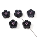 Glänzende schwarze Acryl-Blumenperlen mit rosa Punkten für DIY-Schmuck und Armbänder - Standard Tasche / 12mm (2 Stück/Packung) / Schwarzer Blumenstil
