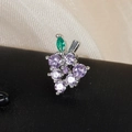 Macro shot of grape-shaped stud earring with purple, white, and green cubic zirconia - Purple Grape Style (60075-8 Silver)