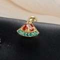 Macro shot of watermelon ear stud featuring red and green cubic zirconia stones - Watermelon Style (60075-9 Gold)