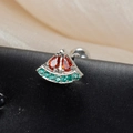 Macro detail of watermelon stud earring with red and green gemstones on silver metal - Watermelon Style (60075-9 Silver)