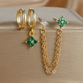 Detailed macro shot showing S925 hallmark on 18K gold plated tassel earrings set - Gold-Green