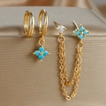 Detail of 18K gold-plated earring set with turquoise stones and S925 engraving - Gold-Blue