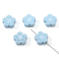 Light blue flower acrylic beads for DIY crafts with horizontal hole and glossy finish - Blue Floral Style