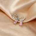 Silver drop earrings with pink water drop zirconia on elegant champagne satin fabric - Pink Pendant (E1045-Silver Pink)