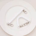 White spiral retractable spring keychain with silver lobster clasp on a ceramic tray - Type B Double Clasp / White