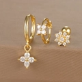 Three-piece gold flower earring set with micro-p鑲ed zircons in a geometric design - Pavé Floral Set / Gold (Y26002-2)
