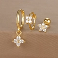 Macro detail of gold S925 silver earrings set featuring sparkling flower zircon stones - Gold (Y26002-3)