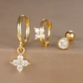 Detail of S925 sterling silver stamp on gold plated hoop earrings with zircon clover - Clover Round Zircon Style (Y26003-5) / Gold