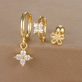 Detailed close-up of gold floral earrings set with micro-pave cubic zirconia on S925 silver - Gold (Y26002-6)
