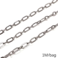 Polished silver stainless steel oval link chain for DIY jewelry making 1 meter per bag - 1.6 Long Flat Cross 1:1 (1.6mmx6.5mm) 1M Pack(FLB081)