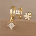 Macro shot of 18K gold plated S925 sterling silver hoop earrings set with clear zircon - Gold (Y26002-8)