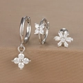 Detailed view of silver flower and snowflake earrings set with cubic zirconia stones - Silver (Y26002-8)
