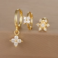 Macro shot of S925 sterling silver stamp on gold flower earrings with cubic zirconia stones - Gold (Y26002-9)