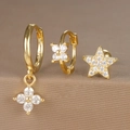 Macro shot showing S925 hallmark on gold clover and star earring set with zircon - Five-pointed Star Flower Style (Y26003-13) / Gold
