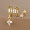 Detailed view of three-piece gold flower and star earring set with S925 hallmark - Gold (Y26002-11)