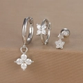 Detail of silver geometric floral earrings and star ear studs with sparkling cubic zirconia - Silver (Y26002-11)