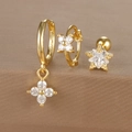 Detailed close-up showing S925 hallmark on gold clover earrings and star stud set - Gold (Y26002-12)