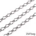 DIY silver stainless steel rhombic link chain for handmade jewelry making 1M per bag - 1.2 Rhombus Mixed Link 1:1 Surface Grinding (1.2mmx7.6mm) 1M Pack(FLB081)