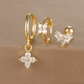 Three-piece set of gold-plated geometric zircon flower earrings with S925 silver hallmarks - Gold (Y26002-14)