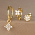 Close-up of gold-plated silver jewelry set with zircon floral earrings and S925 hallmark - Round Flower Cluster Style (Y26003-18) / Gold