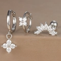 Macro shot of silver earring set with floral zircon pendants and marquise-cut accents - Fan Horse Eye Zircon Style (Y26003-19) / Silver