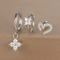 Detail of silver floral earrings set with zircon stones including heart and flower studs - Silver (Y26002-17)
