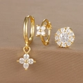 Detailed close-up of gold flower earrings set with zircon and 925 silver hallmark - Gold (Y26002-18)