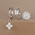 Detailed view of silver floral earrings set with micro-set zircons and polished finish - Silver (Y26002-18)