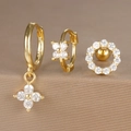 Macro view of gold hoop earrings set featuring zircon floral charms and 925 silver hallmark - Long Pendant Petal Style (Y26003-21) / Gold