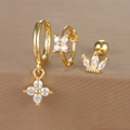 Detail showing S925 sterling silver hallmark on gold-plated zircon floral earring set - Gold (Y26002-20)
