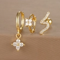 Macro shot of S925 sterling silver stamp on gold flower and snake earring set with zircons - Gold (Y26002-22)