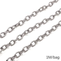 Silver stainless steel oval link chain for DIY jewelry making, 1 meter per bag pack - 2.0 Flat Wire Embossed (2.0mmx8.2mm) 1M Pack(FLB081)