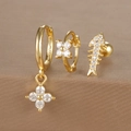 Macro shot of gold-plated silver earring set with 925 hallmarks and cubic zirconia details - Gold (Y26002-23)