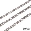 Silver stainless steel textured flat chain links for DIY jewelry making 1M per bag - 1.8 Threaded Gypsophila 3:1 (1.8mmx6.5mm) 1M Pack(FLB081)