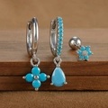 Macro view of 925 sterling silver turquoise floral earrings with S925 hallmark - Silver Style 3