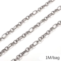 Silver stainless steel DIY chain with textured long oval links for jewelry, 1 meter pack - Flat Wire Embossed 3:1 (1.8mmx6.5mm) 1M Pack(FLB081)