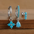 Detailed macro shot of S925 sterling silver earrings set with turquoise stones - Silver Style 5