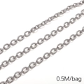 Handmade stainless steel twisted oval chain accessory in silver finish, 0.5M per bag - 1.4 Threaded Smooth 1:1 (1.4mmx5.7mm) 0.5M Pack(FLB081)