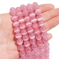 Pink cat eye stone round beads with strong chatoyancy for DIY jewelry making - 10mm (Hole Approx 1.5mm) Approx 40 Pieces/Pack / Pink