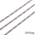 Bright silver Figaro chain in stainless steel for DIY jewelry making, 1 meter per bag - 1.0 Curb Side 3:1 Surface Grinding (1.0mmx3.6mm) 1M Pack(FLB081)