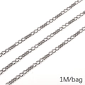Flat oval link stainless steel chain 1 meter for DIY jewelry and necklace crafting - 0.8 Curb Side 3:3 Surface Grinding (0.8mmx3.6mm) 1M Pack(FLB081)