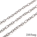 Bright silver stainless steel oval link chain for DIY jewelry making 1 meter bag - 1.2 O Shape 3:1 (1.2mmx5.2mm) 1M Pack(FLB081)