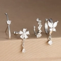 Silver flower tassel earrings set with zircon and 18k gold plating in four unique styles - Silver