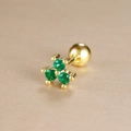 Macro shot of green zircon crown ear stud with secure screw back ball in gold finish - Triangle Three Stone Style (Y26032-3)
