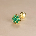 Macro shot of gold crown stud earring with green zircon flower and screw ball back - Dense Cluster Flower Style (Y26032-9)