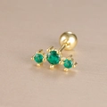 Macro view of gold plated crown cartilage stud with three green zircons and screw ball - Three Stone Arc Inlaid Style (Y26032-12)