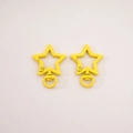Pair of bright yellow star-shaped metal lobster clasps with rotating rings for DIY keychains - 1# Star with Loop / 31x41mm Thickness approx 3.5mm / Yellow